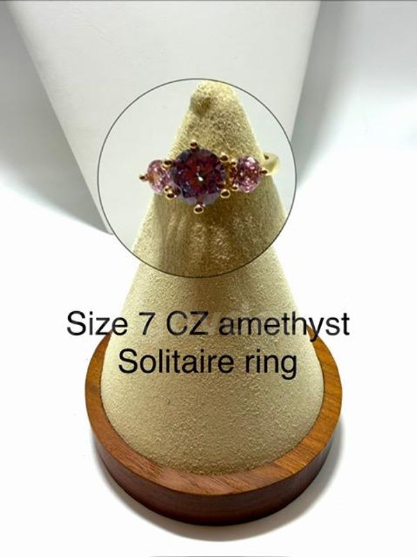 Beautiful, Size 7, CZ Amethyst Ladies Ring, Real 24k Gold Filled