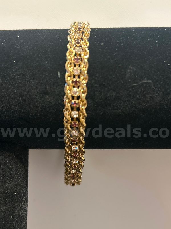 7 3/4”, Rope Tennis Bracelet W/Clear and Purple CZ Stones. 24k Real Gold Filled.
