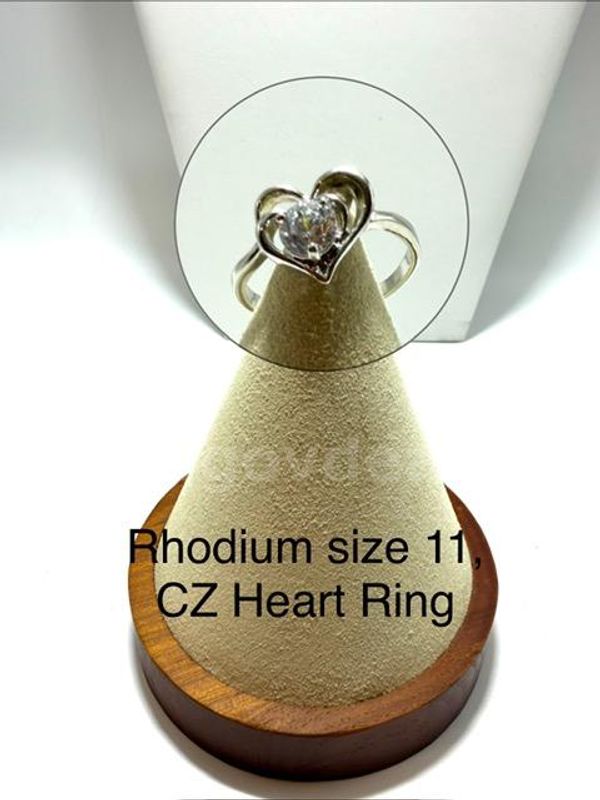 Beautiful, Rhodium Clad (Silver), Size 11, Ladies, CZ Heart Ring
