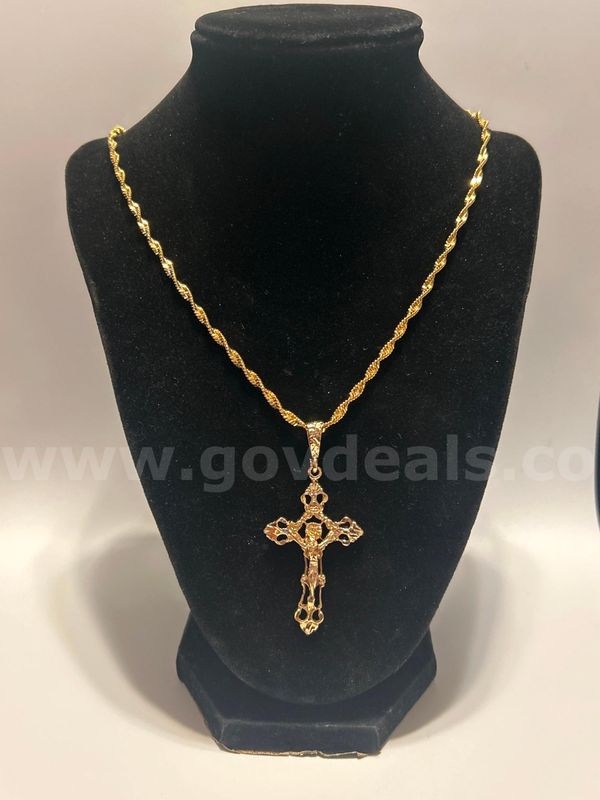 24”, Whisper Necklace W/ Jesus Cross Pendant, 24K Gold Filled.