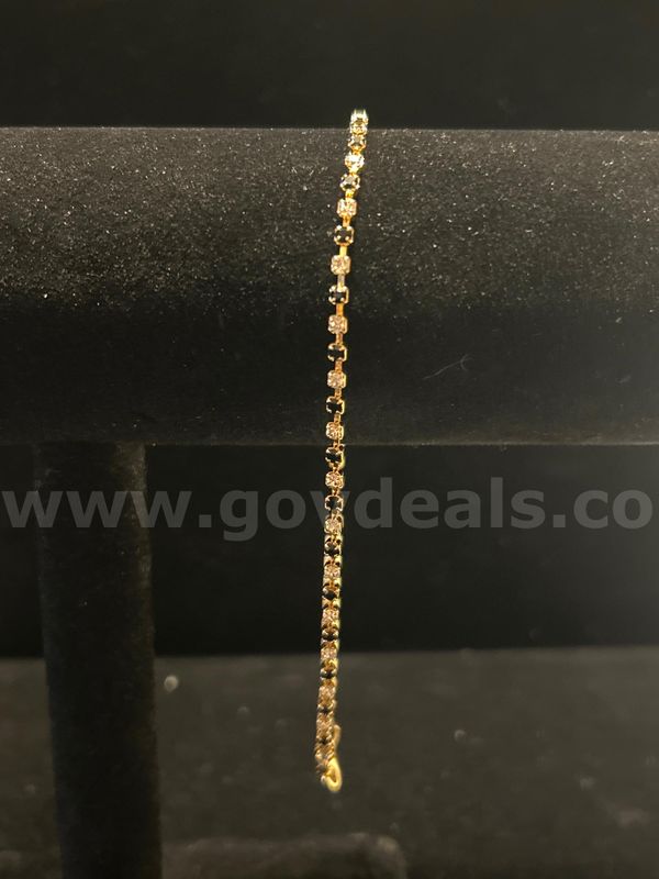 10.5 Inch Onyx and Diamond CZ Anklet 24K Real Gold Filled