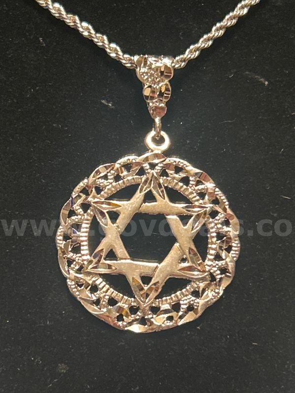 18” Rhodium Clad (Silver) 2mm, French Rope, W/ Large Star of David Pendant