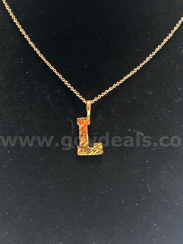 24” Necklace W/ Initial “L” Pendant, 24K Real Gold Filled