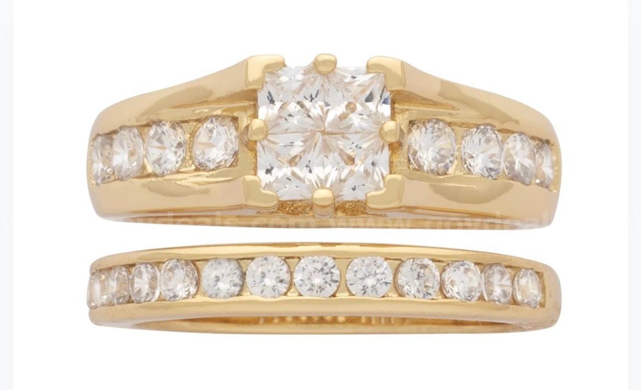 Size 6.5, Ladies, 2 Piece, Princess Cut, Wedding Ring, 24K Real Gold Plated