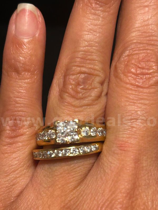 Size 5.5, Ladies, 2 Piece, Princess Cut, Wedding Ring, 24K Gold Filled