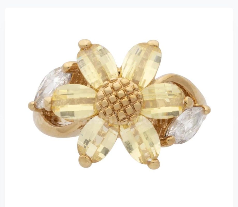 Size 8.5, Ladies’, CZ Sunflower Ring, 24K Real Gold Plated