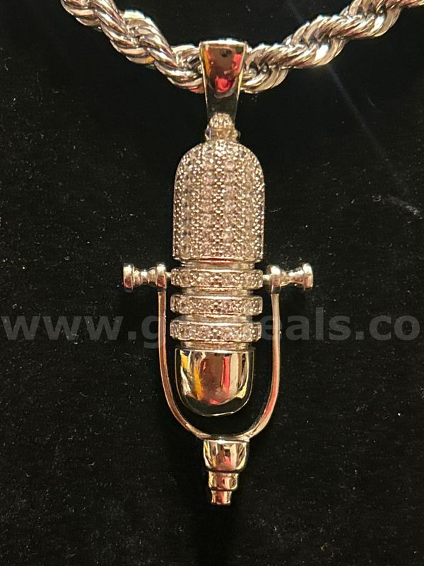 6mm, 22” French Rope, W/ XL CZ Microphone, Rhodium Clad (Silver) FREE SHIPPING W/ BUY NOW