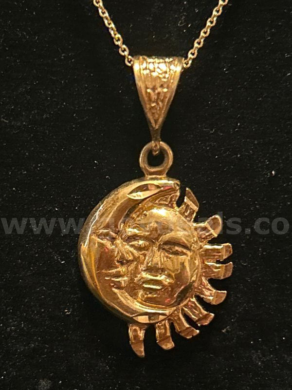20 Inch, Ring Chain Necklace W/ Sun Moon Pendant. 24k Real Gold Filled.