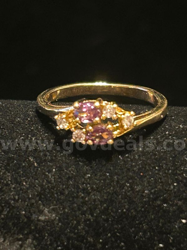 Size 6, CZ, Amethyst Ring. 24k Real Gold Plated