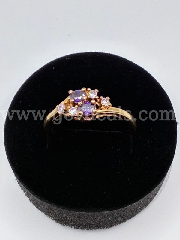 Size 7 3/4, CZ, Amethyst Ring. 24K Real Gold Plated