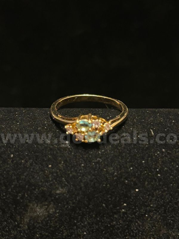 Size 3 3/4, Ladies, CZ, Aquamarine Ring. 24K Real Gold Plated
