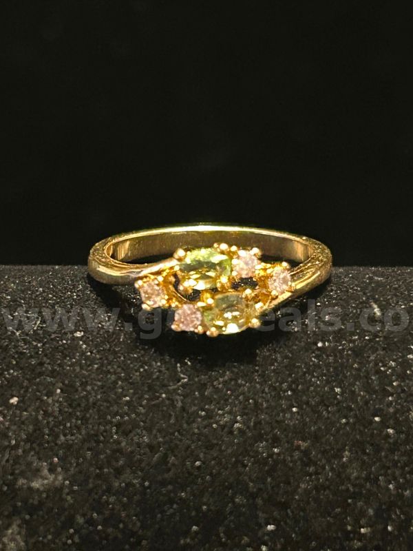 Size 9, Ladies, CZ, BS Peridot Ring. 24k Real Gold Plated
