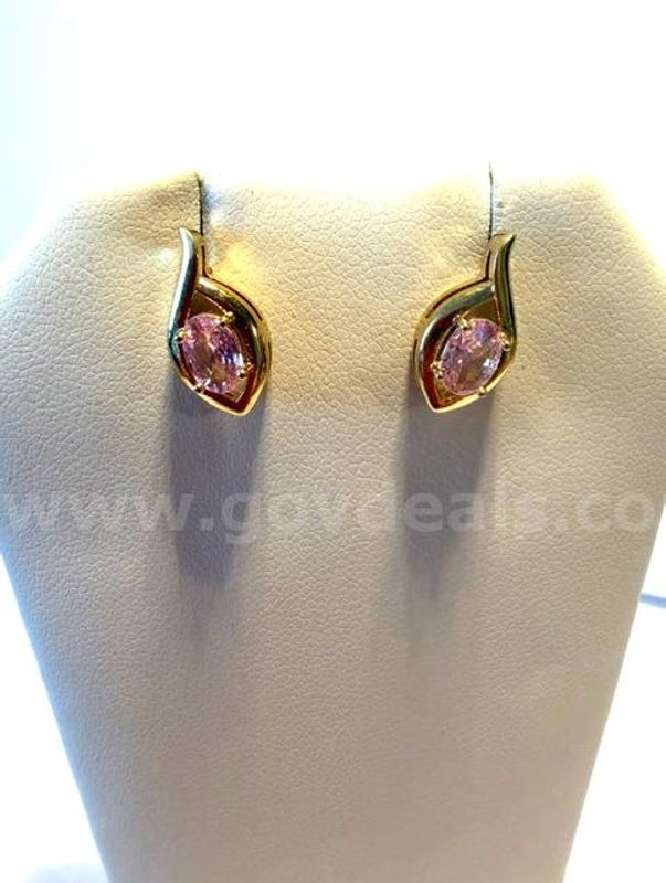 Gorgeous, Pink CZ (October) Birthstone Earrings, 24k Real Gold Filled