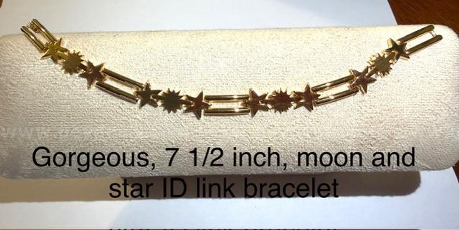 Gorgeous, Ladies, 7 1/2 Inch, Moon & Star ID Link Bracelet, 24k Real Gold Plated