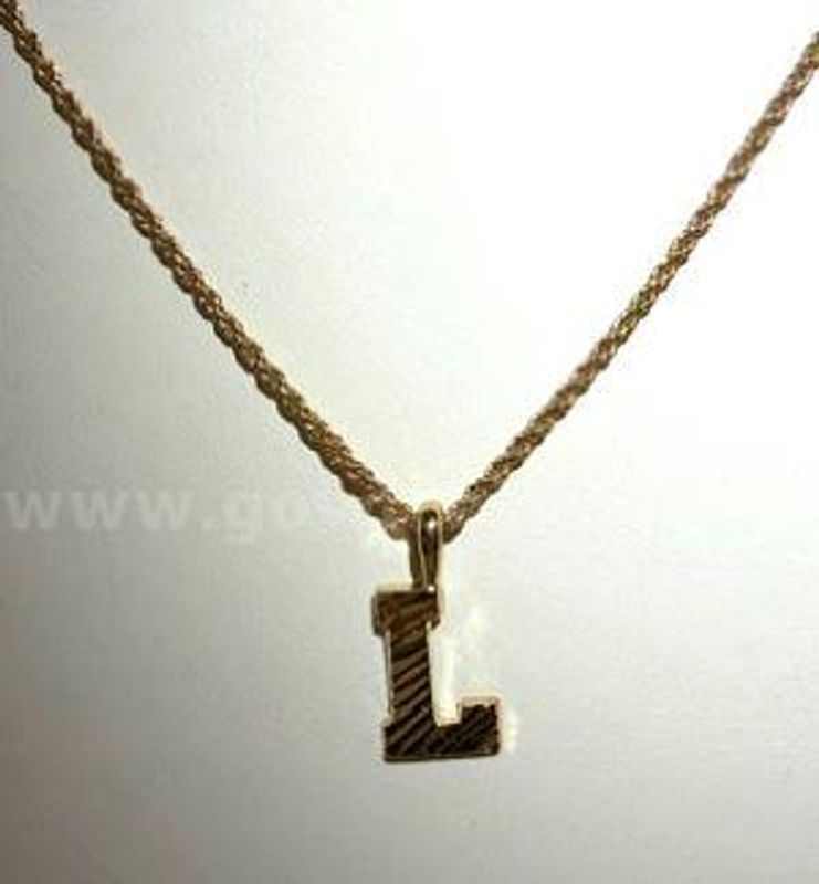 Beautiful, 1MM, Rope Chain Necklace, 18 Inch, W/“L” Initial Pendant, 24k Real Gold Filled