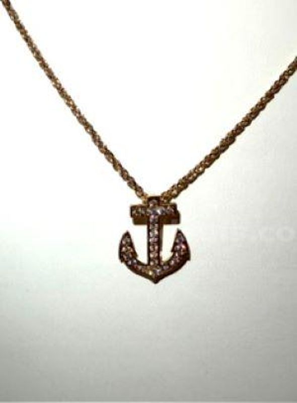 Beautiful, 1MM, 24 Inch, Diamond Cut Rope Chain, W/CZ Anchor Pendant, 24k Real Gold Filled