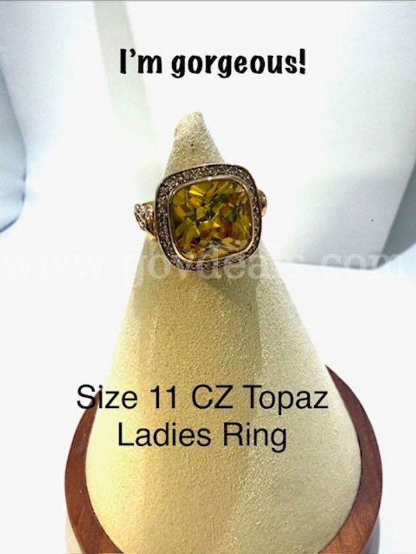 Absolutely, Gorgeous, Size 11, CZ, Topaz Ladies Ring, 24k Real Gold Filled