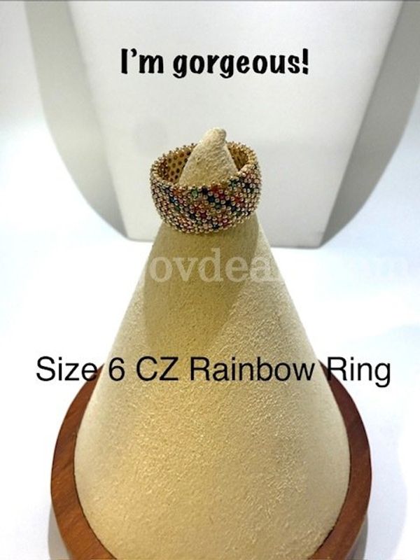 Gorgeous, Size 6, 24k Real Gold Filled, CZ Rainbow Wedding Band/Ring