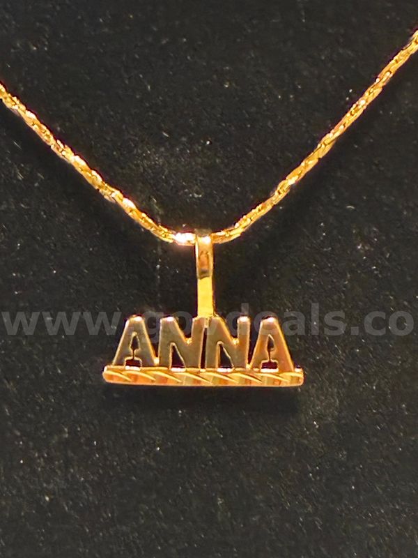 “Anna” Pendant W/ 20” Small Twisted Cobra Necklace. 24K Real Gold Plated