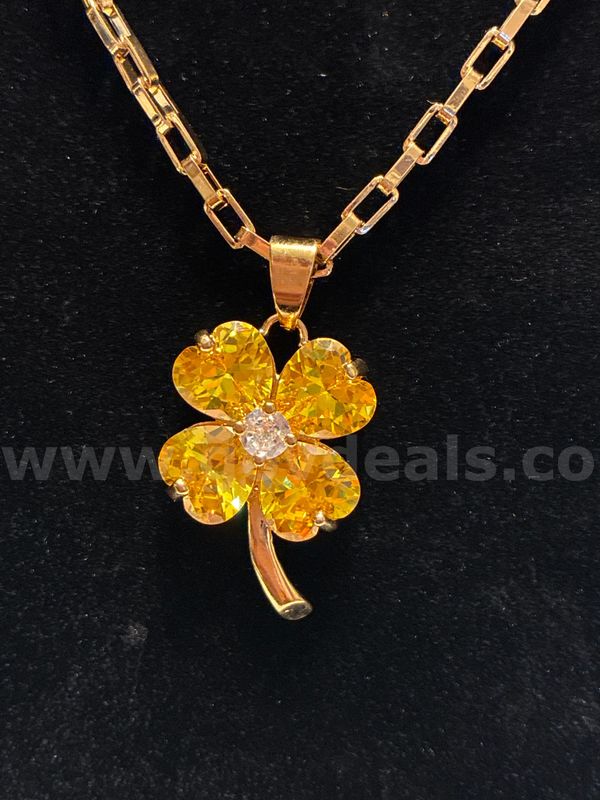 18” Small Box Link Chain w/ CZ, Nov. Birthstone Flower, 24k Real Gold Filled.
