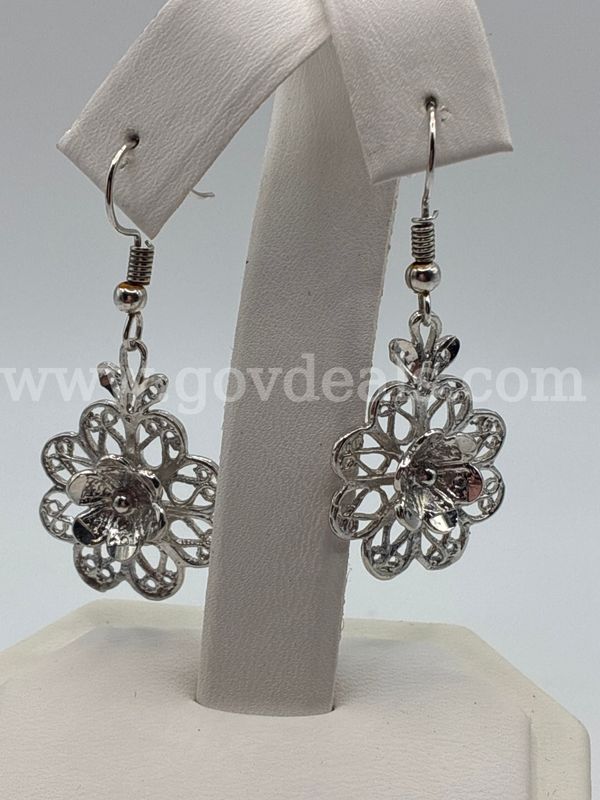Rhodium Clad (Silver ) Flower Earrings.