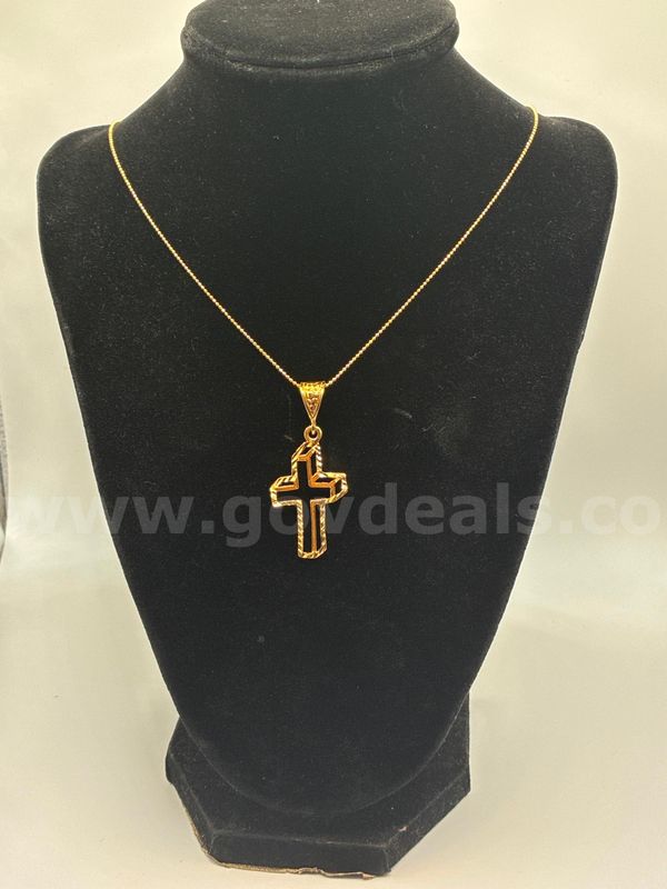 Beautiful! 20" Necklace w/ Cross Pendant Set 24K Real Gold Filled.