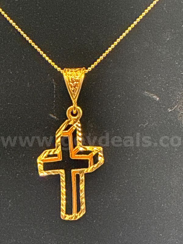 20" Necklace w/ Cross Pendant Set 24K Real Gold Filled.