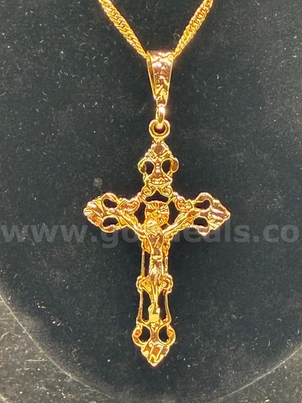 24” Whisper Necklace W/ Jesus Cross Pendant 24K Real Gold Filled.