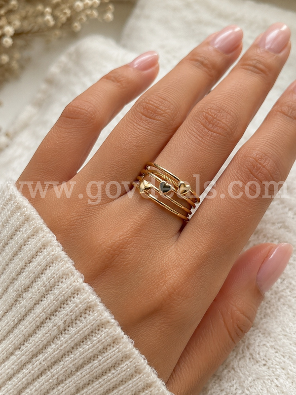 Size 7 Multi-band 3 Heart Wrap Ring, Real 24k Gold Filled.