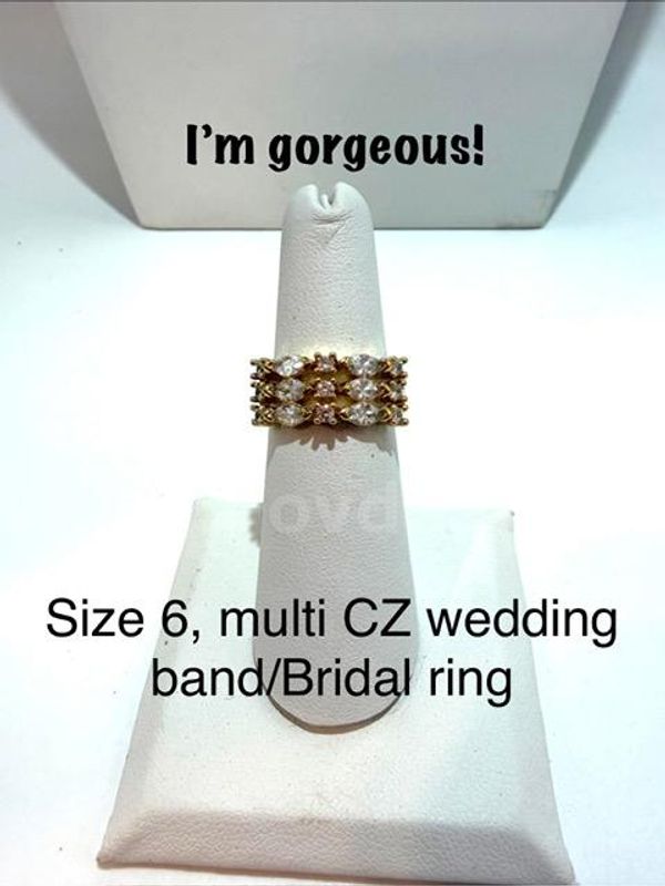 Gorgeous, Size 6, Multi-Stone CZ Wedding Band/Bridal Ring, Real 24k Gold Filled