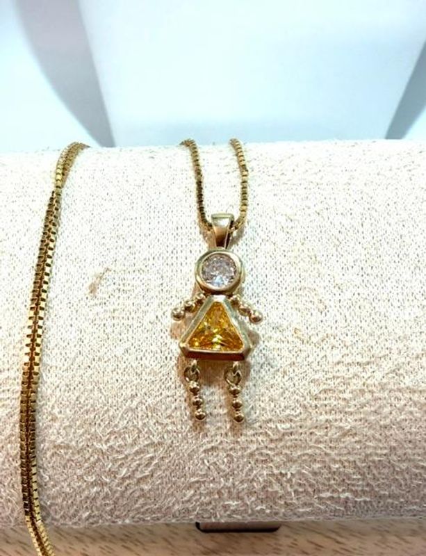 18 Inch, Box Chain Necklace, W/CZ November Birthstone Girl Pendant, Real 24k Gold Filled
