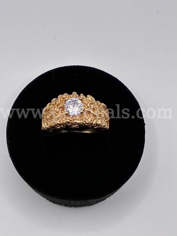 Size 5, 2 Carat CZ, Nugget Ring, Real 24k Gold Filled.