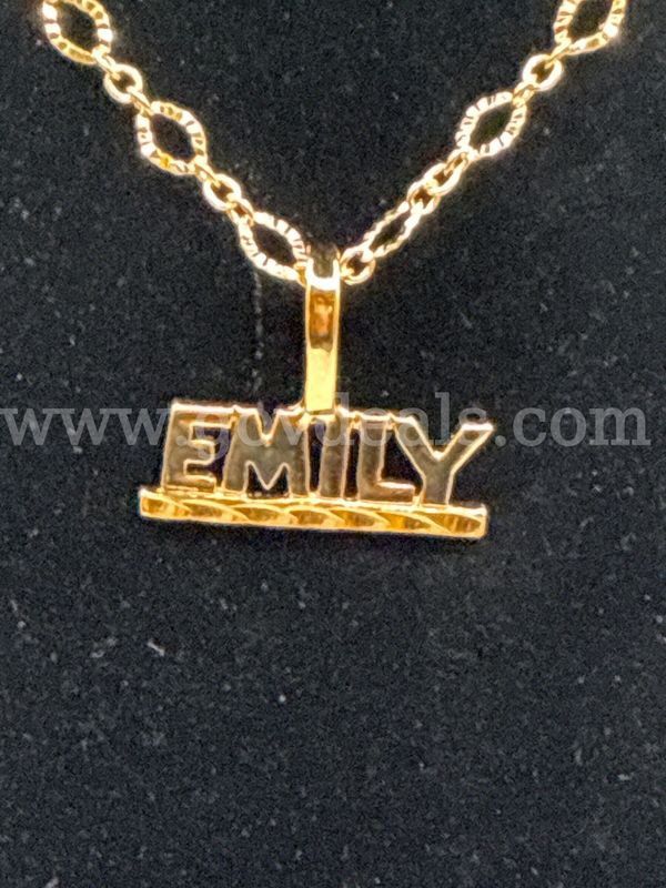 18 Inch, Small Link Necklace W/ “Emily” Pendant. 24k Real Gold Filled