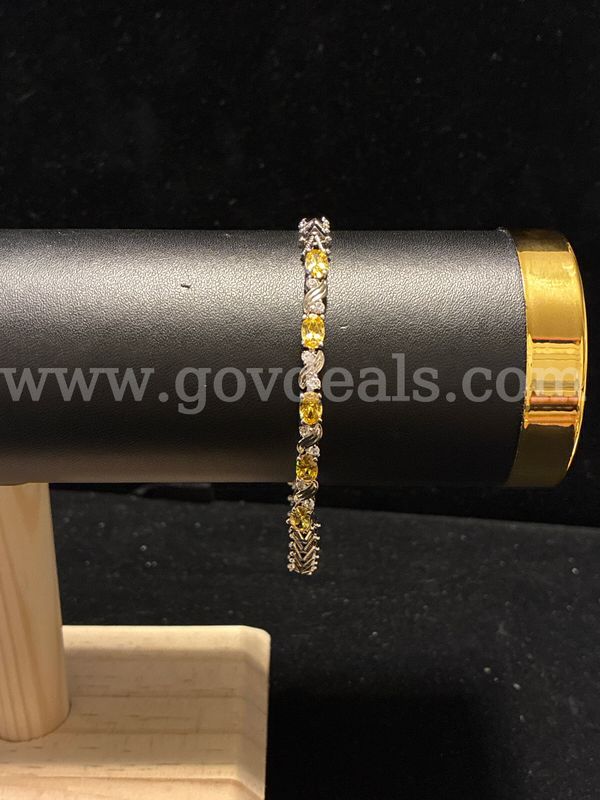 8” Ladies Rhodium Clad (Silver) , CZ Birthstone Citrine Tennis Bracelet