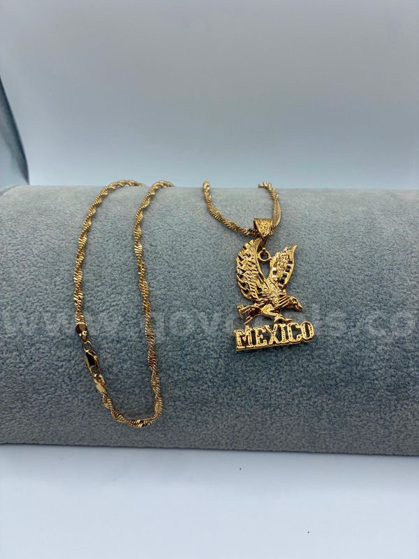 24” Whisper Necklace W/ Mexico Eagle 24K Real Gold Filled.