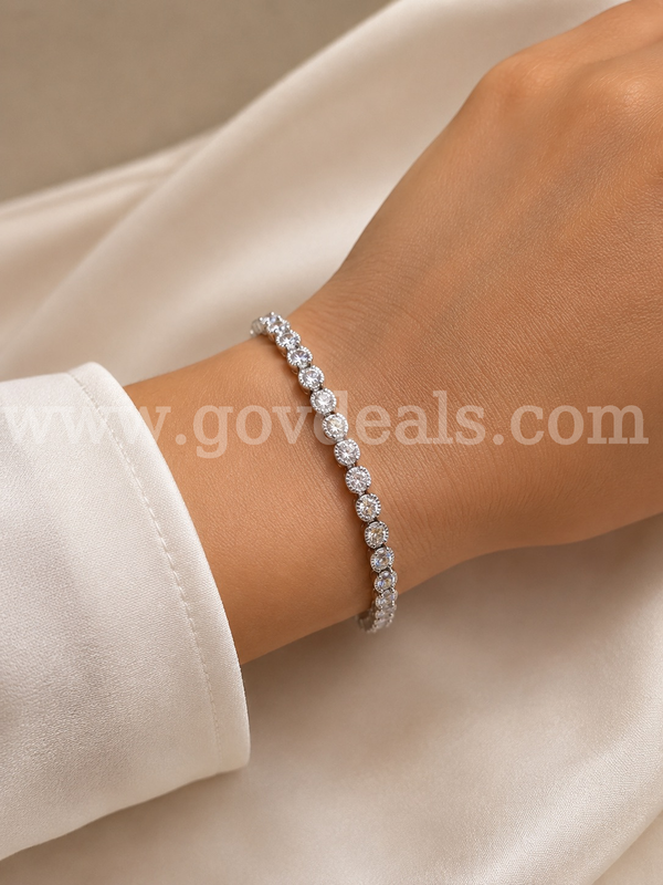 7”,Rhodium Clad (Silver), cz Tennis Bracelet