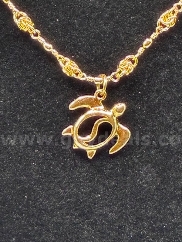16”, Byzantine Necklace, W/ Sea Turtle Pendant, Real 24k Gold Filled