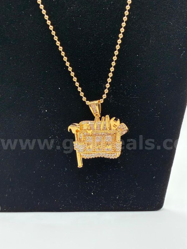 20” Ball Chain Necklace W/ CZ Tool Bag Pendant, 24K Gold Filled