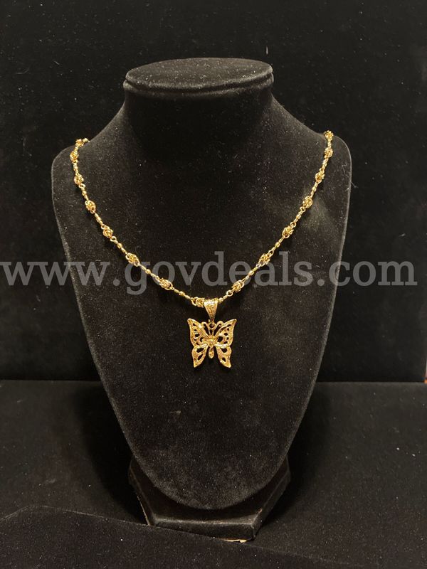 22” Knot Station Necklace W/ Butterfly Pendant, Real 24K Gold Filled.