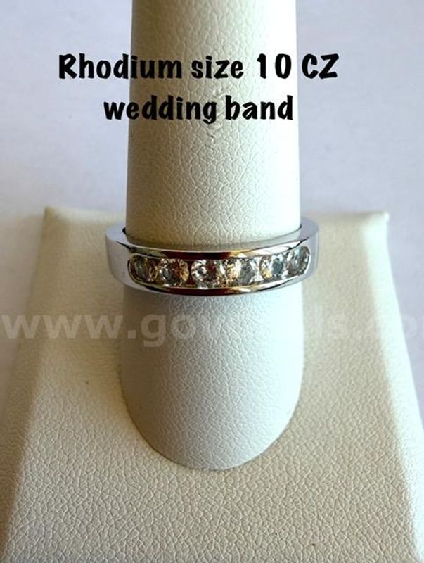 Gorgeous, Size 10, Rhodium Clad (Silver), CZ, Wedding Band