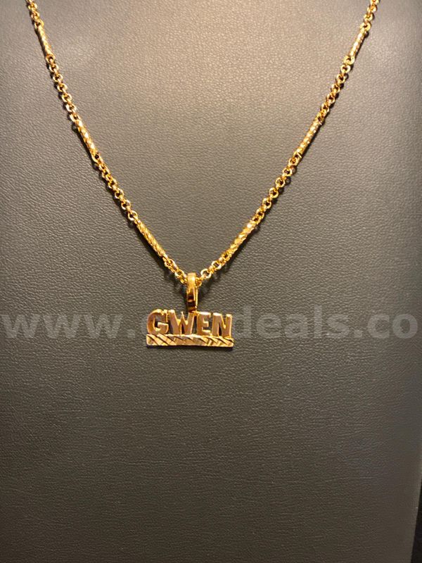 “Gwen” Pendant W/ 22” Dainty Rolo Necklace. 24K Real Gold Filled.