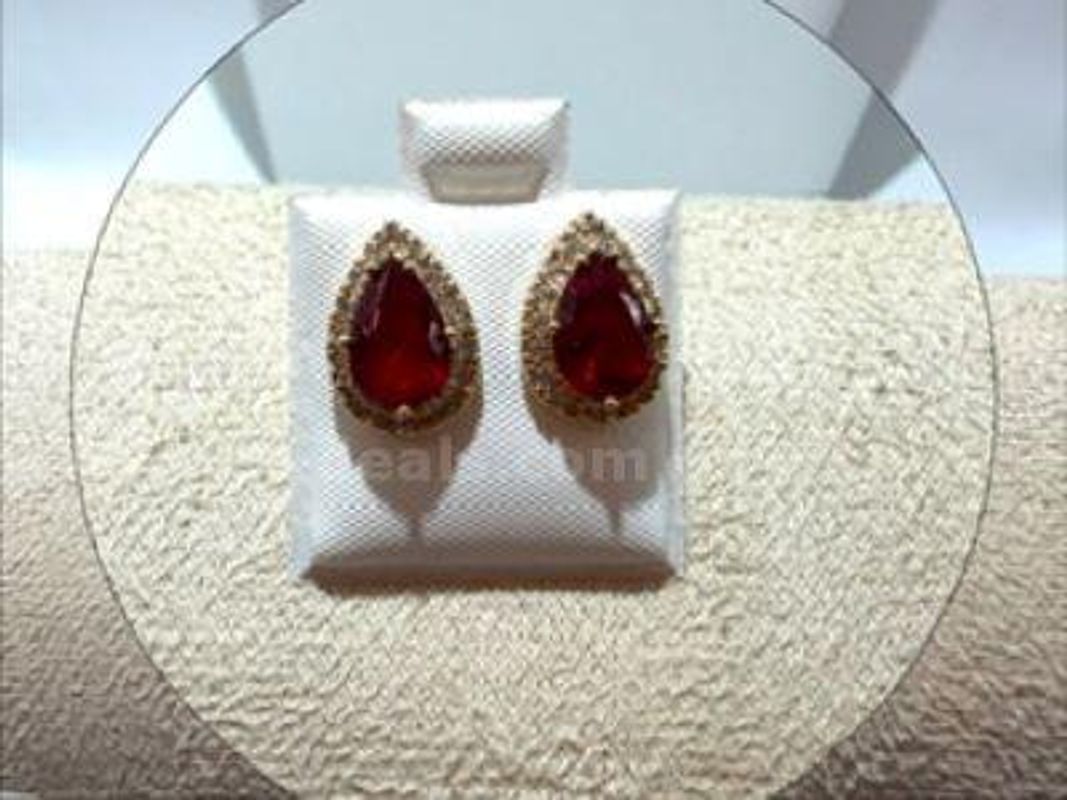 Beautiful, Real 24k Gold Filled, CZ, Ruby, Pear-Shaped Earrings W/Accents