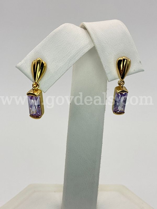 Beautiful, Real 24k Gold Filled, Lavender CZ Baguette Drop Earrings.