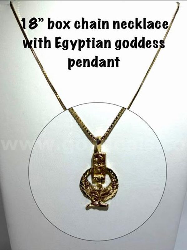 Unique, Real 24k Gold Filled, 18 Inch, Box Chain Necklace, W/Egyptian Goddess Pendant