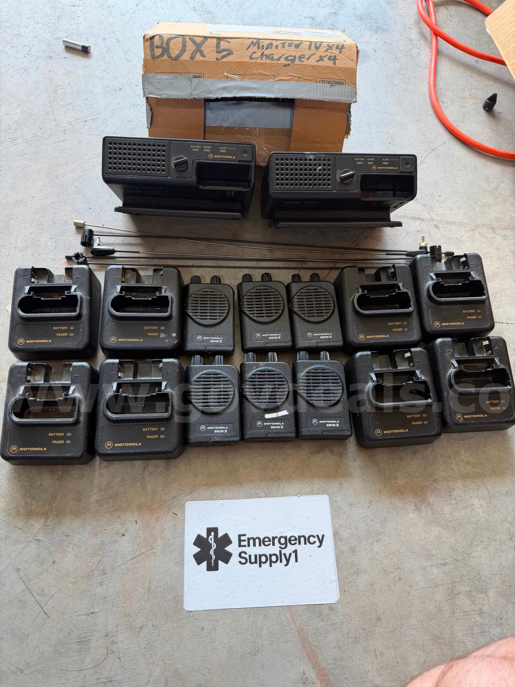 Massive MOTOROLA MINITOR pager lot Chargers, antennas vehicle charger shipping available