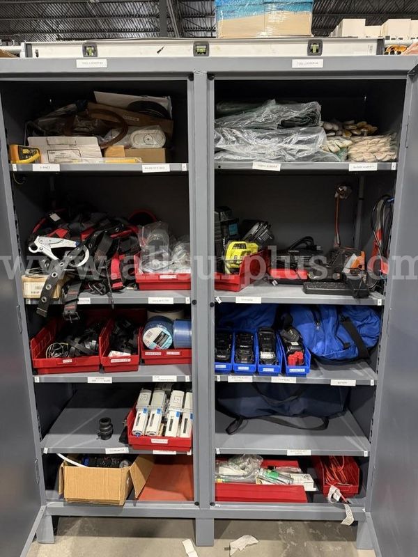 Tool Batteries, Shop Supplies, PPE, Fall Harnesses, and Misc Instrumentation, Qty 1 Cabinet and Contents