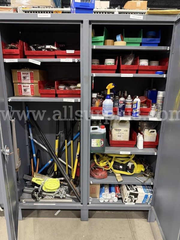 Hand Tools, Sledge Hammer, Tube Bender and Maintenance Shop Supplies, Qty 1 Cabinet and Contents