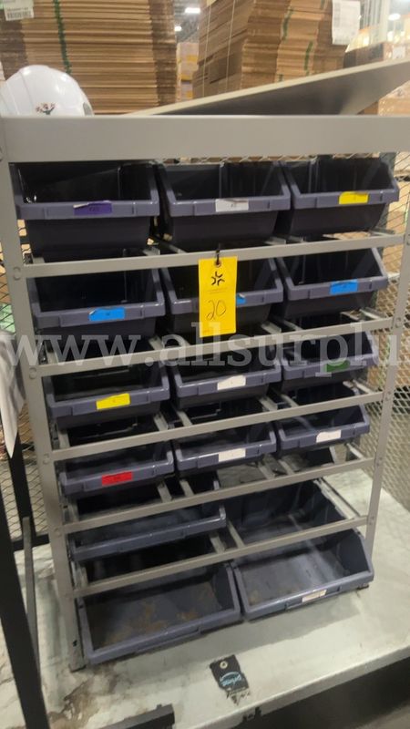 1 Ea. Steel bin rack with 15 plastic storage bins