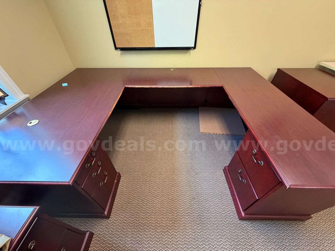 3pc Cherry Color Wood Desk, File Cabinet, Storage Cabinet