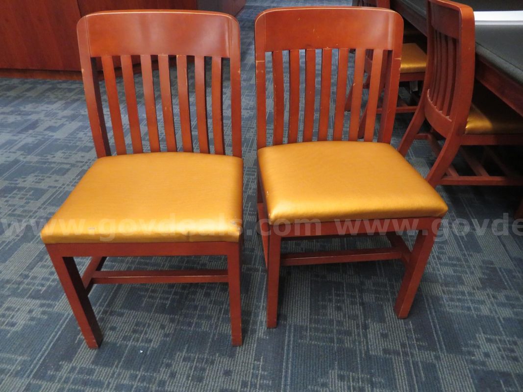 Lot of 7 Wooden Chairs with Gold Seats